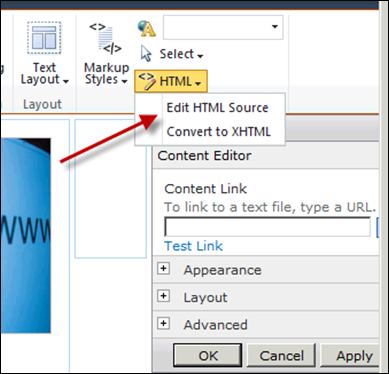 Editing HTML Source in SharePoint 2010 content Editor Web Part
