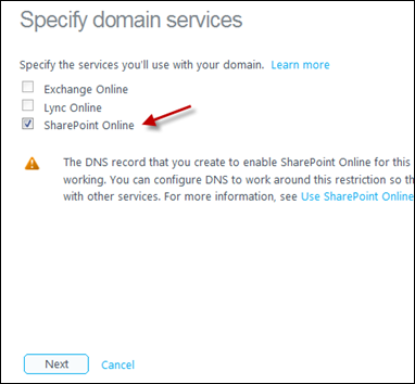 Specify domain services for Office 365