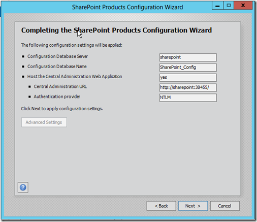 completing sharepoint 2013 configuration wizard